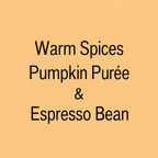 Text reading 'Warm Spices Pumpkin Purée & Espresso Bean' in black on a solid warm peach background.