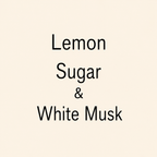 Text reading 'Lemon Sugar & White Musk' in black lettering on a plain warm cream background.